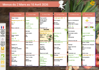 Menus scolaires du 2/03/ au 10/04/2026